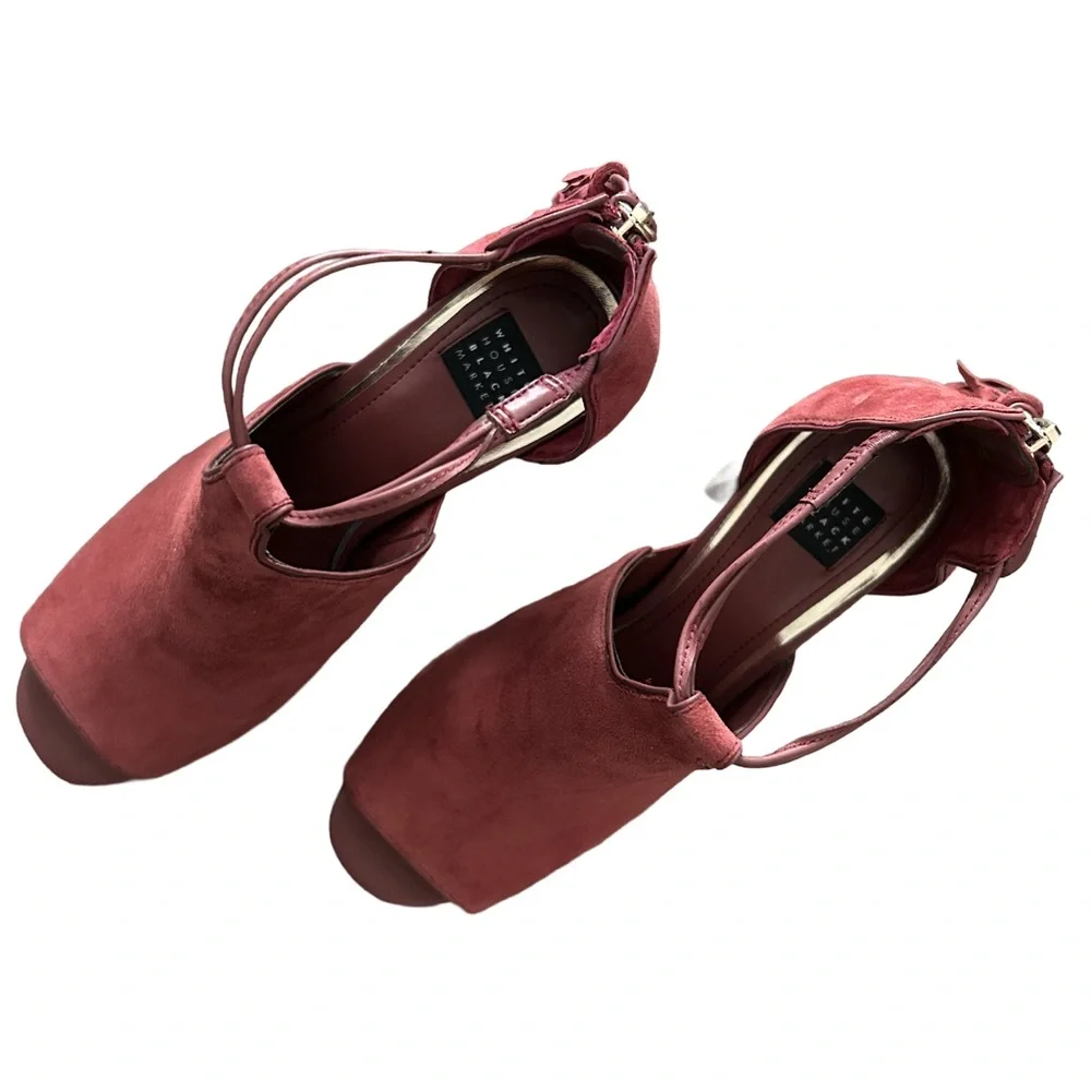 White House Black Market Burgundy Women's Peep-Toe Booties. Size 8 - Picture 6 of 6